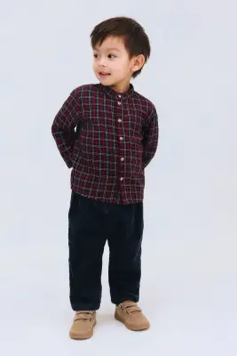 Chemise en mousseline de coton - Rouge/carreaux