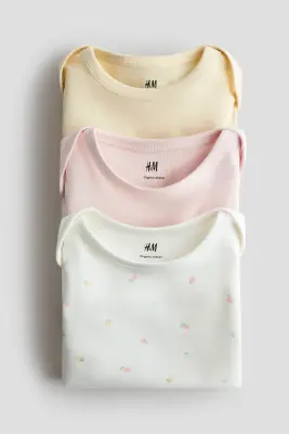 Lot de 3 bodies à encolure américaine - Jaune clair/rose clair