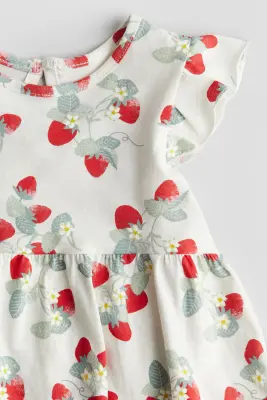 Robe imprimée en coton - Blanc/fraises
