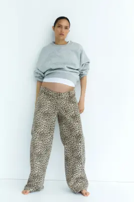 MAMA Wide Low Jeans - Beige/imprimé léopard