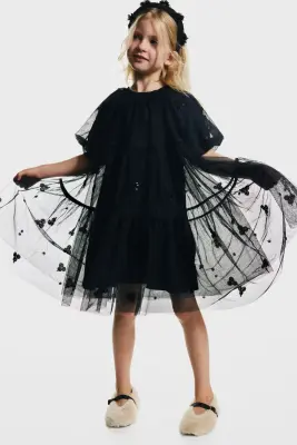 Robe en tulle à sequins - Bleu marine