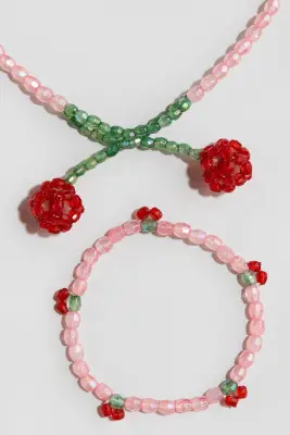 Parure de bijoux 2 pièces avec perles fantaisie - Rose clair/cerises