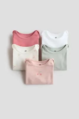 Lot de 5 bodies à manches longues - Rose/cerises