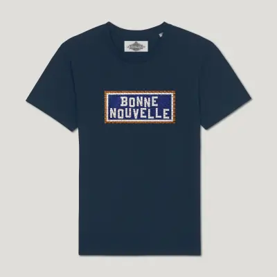 T-SHIRT COTON BIO BRODÉ - BONNE NOUVELLE - NAVY