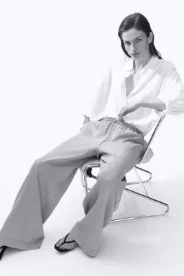 Wide paper bag trousers - Bleu denim clair