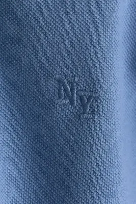 Polo en piqué avec motif brodé - Bleu ancien