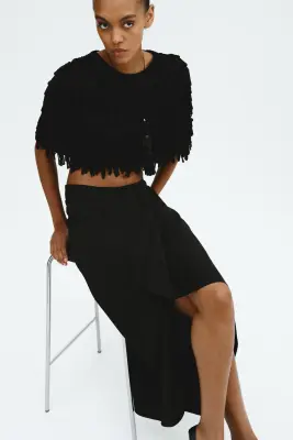 Jupe asymétrique avec panneau drapé - Noir