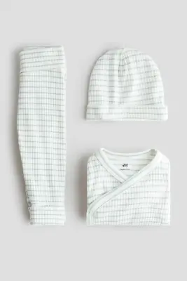 Ensemble Room-to-grow 3 pièces - Blanc/rayures vertes