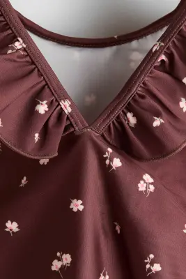 Maillot de bain volanté - Marron foncé/fleuri