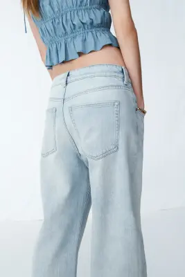 Wide High Waist Jeans - Bleu denim clair