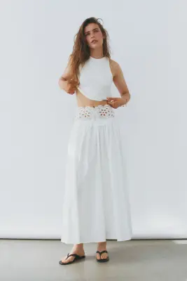 Jupe en coton avec dentelle - Blanc