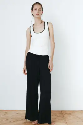 Pantalon de pyjama en pointelle - Noir