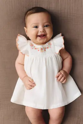Robe body en coton - Blanc/fleurs