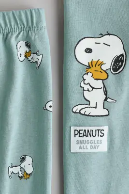 Pyjama imprimé en coton - Turquoise/Snoopy