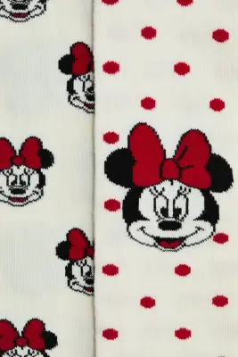 Lot de 2 collants en maille jacquard - Blanc/Minnie