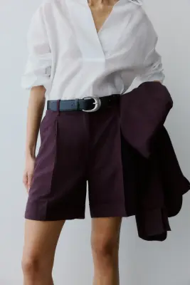Short chic en lin mélangé - Violet prune foncé