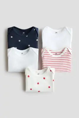 Lot de 5 bodies à manches longues - Bleu marine/fraises