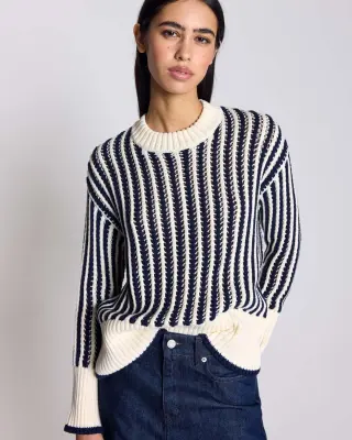 Pull Adrien rayures bleu et écru
