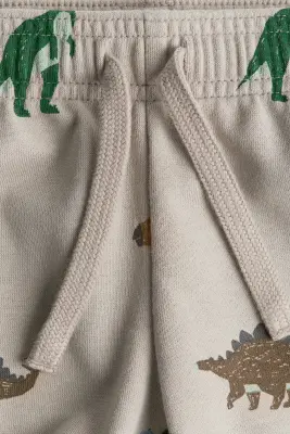 Short en molleton de coton - Beige clair/dinosaures