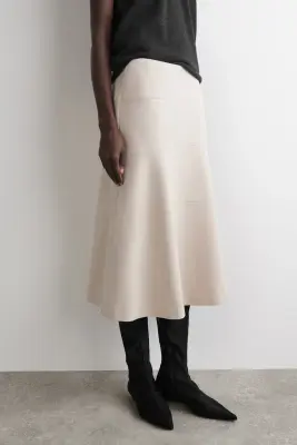 JUPE MIDI TRAPÈZE SILHOUETTE INCURVÉE - BEIGE CLAIR
