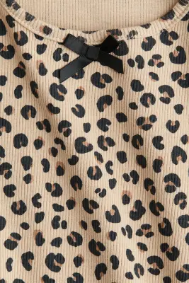Top en jersey à bords picots - Beige/imprimé léopard