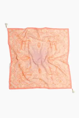 Foulard imprimé en coton - Rose corail/motif cachemire