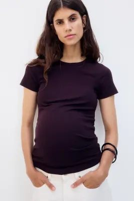 MAMA T-shirt en jersey côtelé - Bordeaux