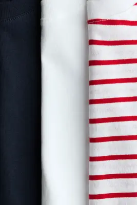 Lot de 3 T-shirts en coton - Rouge vif/rayé