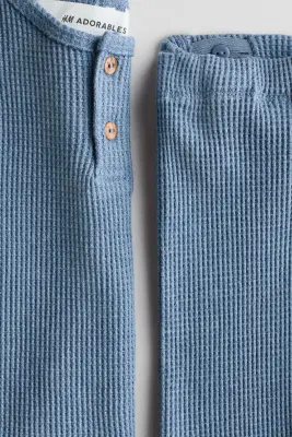 Ensemble 2 pièces en coton gaufré - Bleu ancien