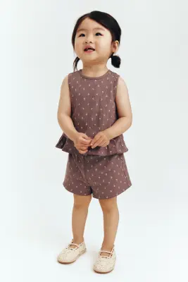 Ensemble 2 pièces en coton froissé - Marron/fleuri