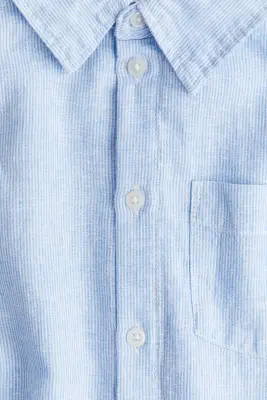 Chemise en lin mélangé - Bleu clair/rayé