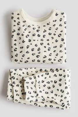 Ensemble côtelé en coton - Beige clair/imprimé léopard