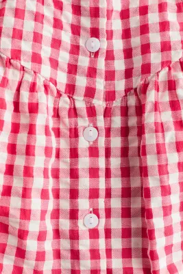 Robe volantée en coton - Rose framboise/carreaux