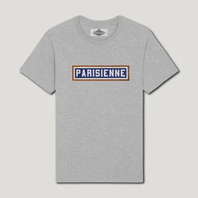 T-SHIRT COTON BIO BRODÉ - PARISIENNE - GRIS