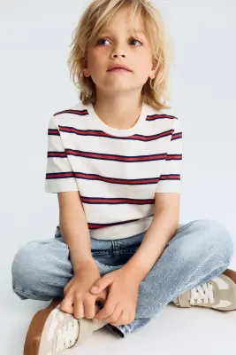T-shirt imprimé en coton - Blanc/rayé