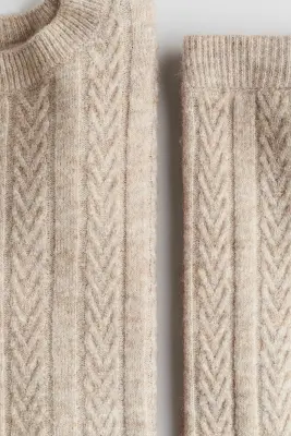 Ensemble 2 pièces en maille torsadée - Beige chiné