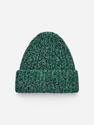 Bonnet en coton en maille chinée - Bleu/Vert/Blanc