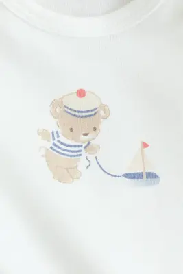 Ensemble 2 pièces en coton - Blanc/nounours