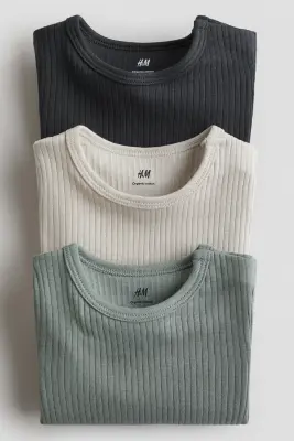 Lot de 3 bodies côtelés - Vert ancien/gris foncé