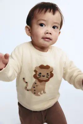 Pull en maille de coton jacquard - Beige clair/lion