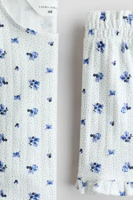Pyjama en pointelle de coton - Blanc/fleuri