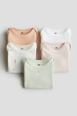 Lot de 5 bodies en coton - Vert clair/fruits