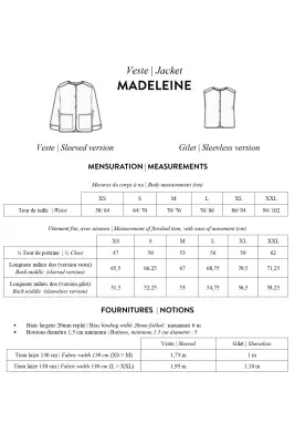 Patron papier veste MADELEINE