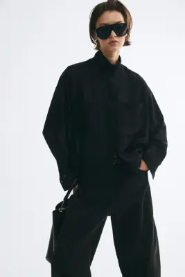 Chemise oversize à col droit - Noir