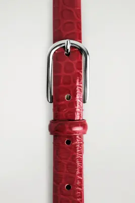 CEINTURE EN CUIR IMITATION CROCO - ROUGE / IMITATION CROCO