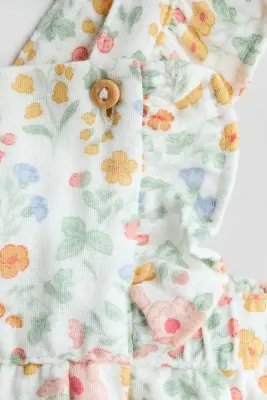 Salopette short en coton - Blanc/fleuri