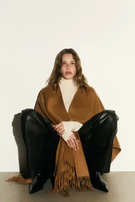 Cape en laine mélangée - Beige foncé