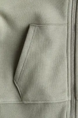 Hoodie zippé en coton - Vert kaki