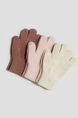 Lot de 3 paires de gants - Beige clair/rose ancien