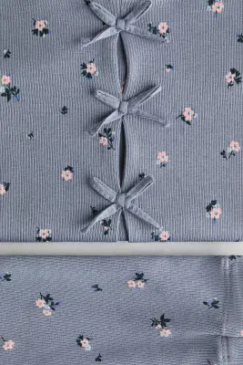 Ensemble 2 pièces en coton côtelé - Bleu ancien/fleuri